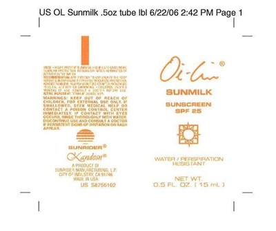 Image Of Tube Label (S8756102 Us Ol Sunmilk .5 Oz Tube Lbl Nr)